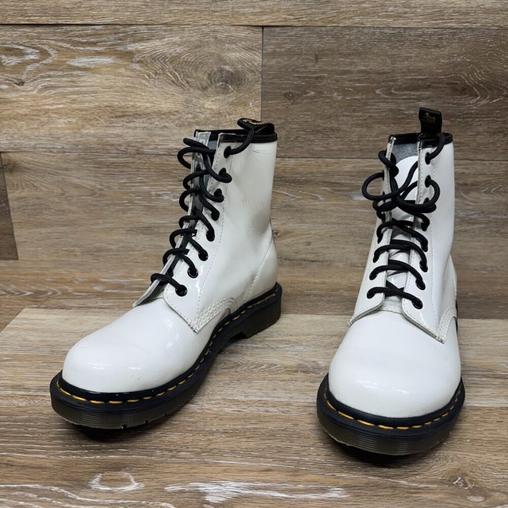 Dr. Martens White Patent Leather Combat Boots Women's Size 8